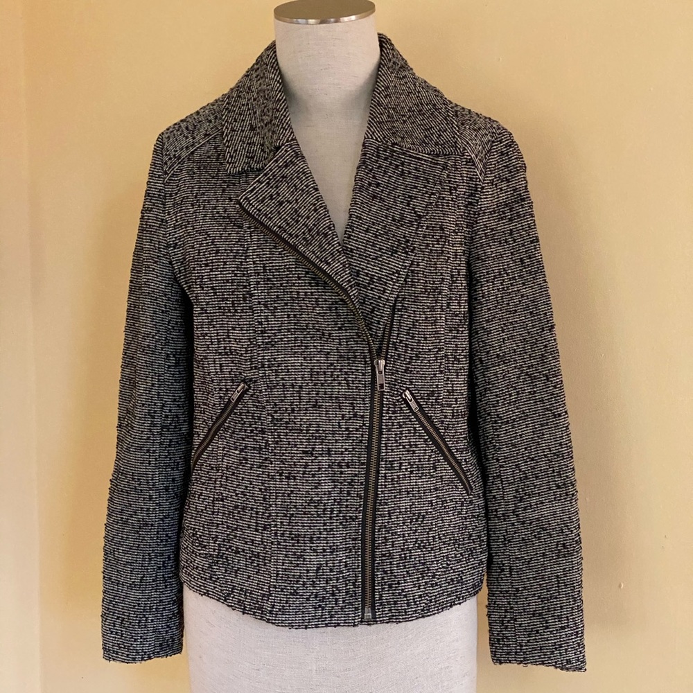 HINGE Textured Black and White Moto Jacket